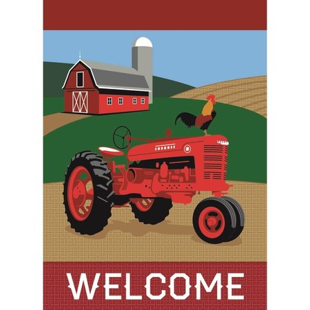 MAGNOLIA GARDEN FLAGS 13 x 18 in. Tractor Welcome Burlap Garden Flag MA85672